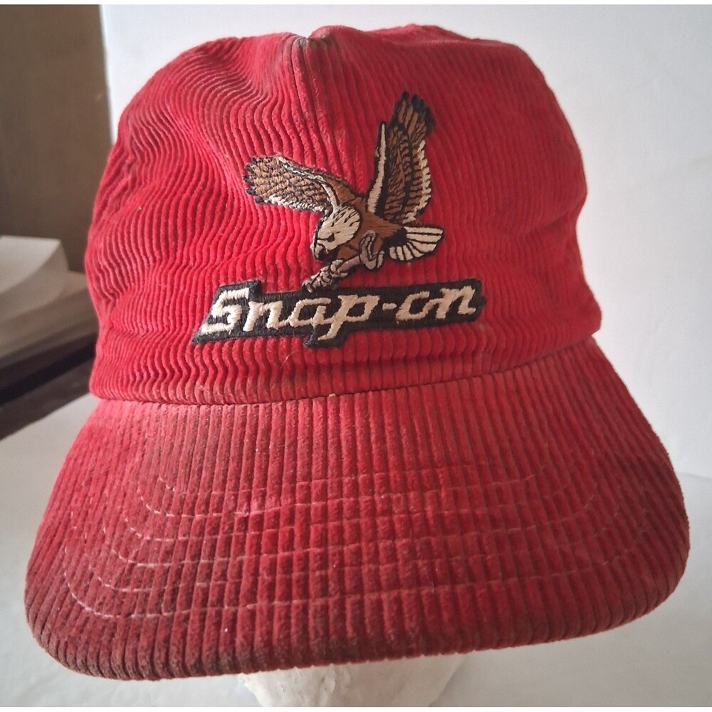 Vintage SNAP-ON Tools Snapback Hat RED Corduroy Eagle